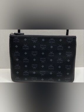 MCM Black Leather Canvas Crosby Visetos Bag